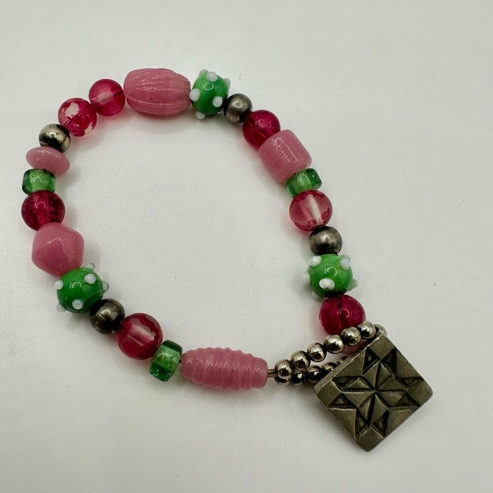 D.P. Limited pink and green beaded bracelet